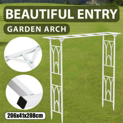 2M Metal Garden Arch Tubular Arbour Trellis Roses Climbing Plant Support Archway