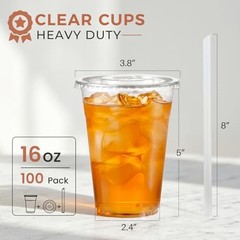 [100 Sets – 16oz] Clear Plastic Cups with Lids and Straws, Disposable 16 OZ