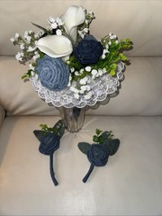 Forever Denim Rose Bridal Bouquet Corsage Boutonnière Wedding Anniversary