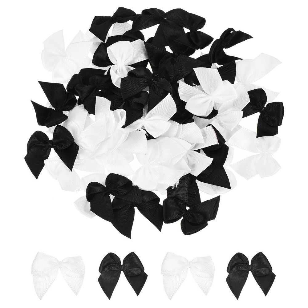 50Pcs Mini Ribbon Bows 1″ Mini Fabric Satin Ribbon Flower Bows Black & White