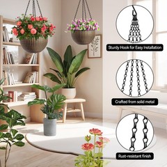 ZeeDix 4 Pack, 24 Inch Hanging Basket Chain with Hooks, Black Metal Planter Flow