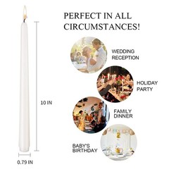 12 Pack White Taper Candles – 10 Inch Dripless, 10 inch,