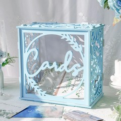 Blue PVC Wedding Card Box Acrylic Window Reception Envelope Money Gift Holder