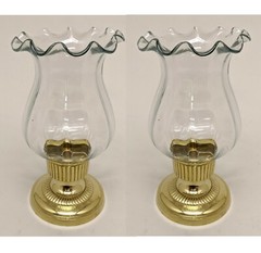Candle Holder Brass Base Fluted Glass Hurricane Shade 4.5″Dia 8″High Set of 2