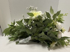 Wedding Bridal Bouquet Hand held White Silk Flowers Peonies Cascading NEW