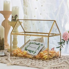Large Glass Card Box with Lid for Wedding Reception (10.2x6x8.2 Inches) Gold