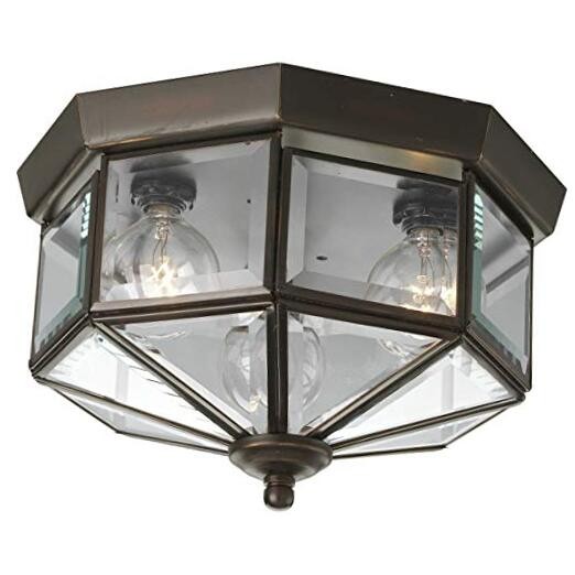 Three-Light Beveled Glass 9-3/4″ Close-to-Ceiling Bronze