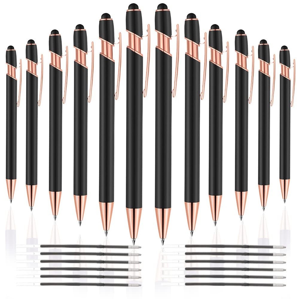 12 PCS 2 in 1 Stylus Ballpoint Pen with Stylus Tip, 1.0 mm Black Ink Metal Pe…