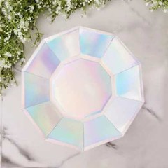 25 IRIDESCENT 9″ Decagon Salad Dinner Paper Plates Disposable Tableware Party