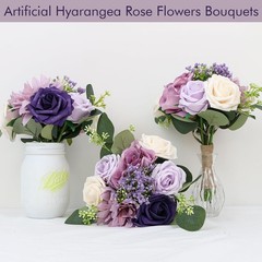 Artificial Bridesmaid Bouquets 6 Pcs – 7 Inch Pre-made 6pcs Bouquets, Lilac