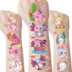 Pink Cute Axolotl Temporary Tattoos – 8 Sheets 200 Pcs Axolotls Birthday Part…