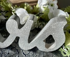 Large Silver Glitter and wood sign “Mr & Mrs» Freestanding Letters Wedding Decor
