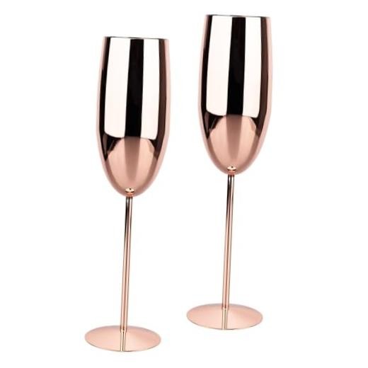 Champagne Glasses Stainless Steel Set of 2, 8.5oz Champagne Flutes 2 count Rose
