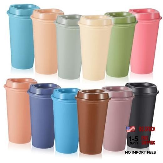 Pcs 16 oz Reusable Coffee Cups with Lids, Microwaveable 12 Morandi Colors
