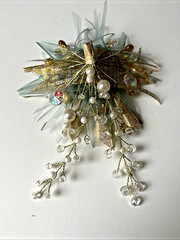 Bridal Wedding Bouquet Sea Foam Green Pearls Floral Embellished & Corsage