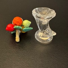 Set Of 4 Vintage Czech Glass Place Card Holder With Fruit Design Topper