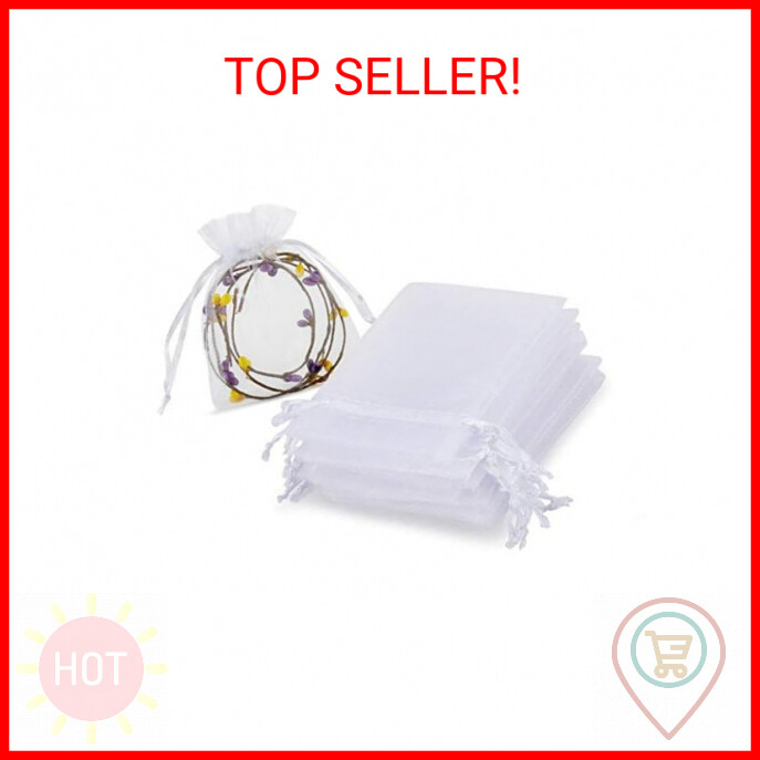 HRX Package 100pcs White Organza Jewelry Bags Drawstring 3 x 4 inch, Little Mesh