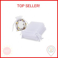 HRX Package 100pcs White Organza Jewelry Bags Drawstring 3 x 4 inch, Little Mesh