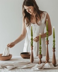 Olive Green Spiral Taper Candles Handmade Twisted Candle Conical Olive-10″-A