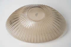 Murano Style Ribbed Taupe Art Glass Folded Shell Bowl 17″ Centerpiece