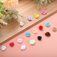 100pcs 1.5cm Mini Ribbon Roses for Crafts Artificial Fabric Flowers Beige