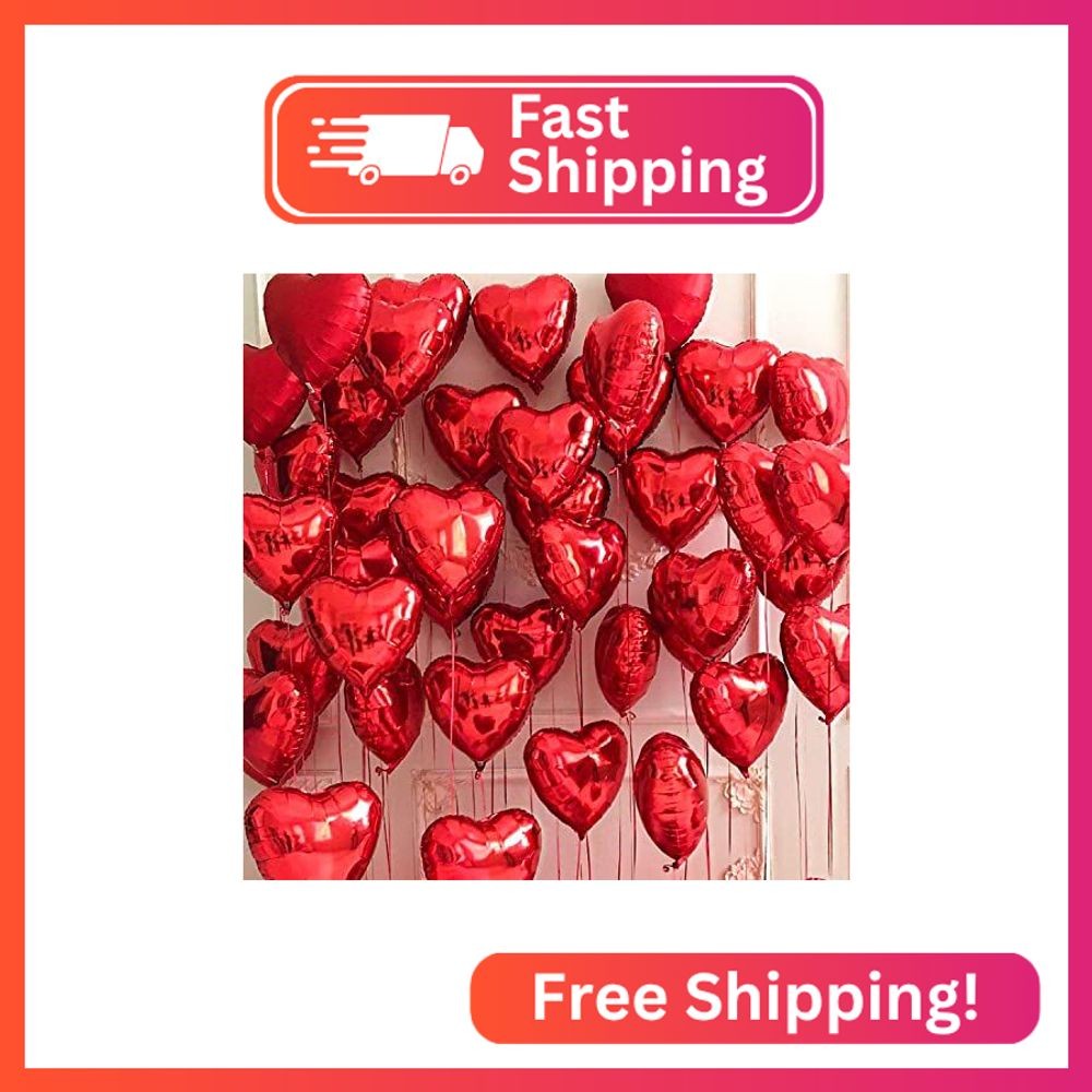 30 pcs Red Heart Balloons 18″ a bunch of Heart Love Foil Helium Balloons, Helium