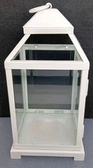 White 10 1/2” Hanging Candle Lantern Wedding Center Piece w/ Clear Glass Decor