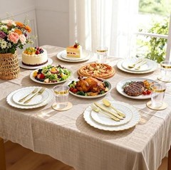 175PCS White and Gold Plastic Plates Set – Heavy Duty Disposable Dinner Plates