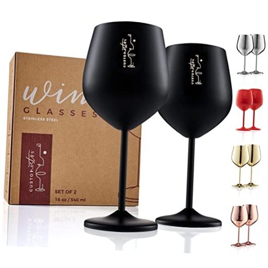 Stemmed Stainless Steel Wine Glasses – 18 oz Unbreakable Goblets for Black