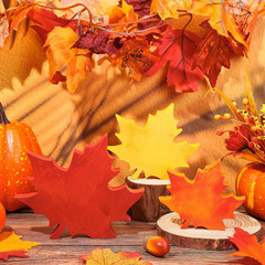 Whaline 3 Pcs Fall Leaves Wooden Signs Retro Maple Leaves Table Centerpieces
