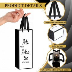 Wedding Wine Gift Bag with Tissue 1 count (Pack of 1), black white wine bag