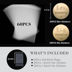 120 His & Her Wedding Favor Bags with Gold Foil Thank You Stickers