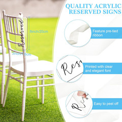 6 Pieces Reserved Signs for Wedding Chairs Acrylic Tag Hanging Reserved Signs wi