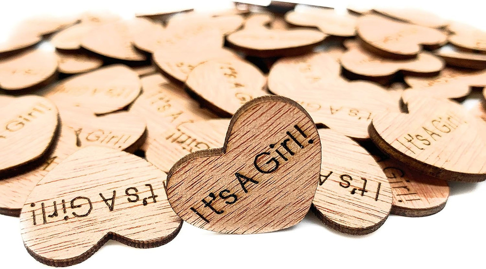100 Pcs 1″ It’S a Girl Wooden Heart Confetti Engraved Rustic Baby Shower Wood He