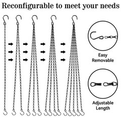 ZeeDix 4 Pack, 24 Inch Hanging Basket Chain with Hooks, Black Metal Planter Flow