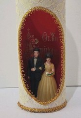 Vintage 40th Ruby Anniversary Couple Keepsake Display Lace Diorama Wedding Decor