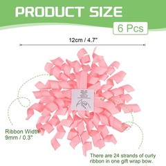 6 Pcs 4 Inch Grosgrain Curly Bows for Gift Wrapping Self-Adhesive Light Pink