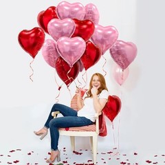 Pink Red Heart Balloons, 20 Pcs 18 Inch Heart Shaped Foil Balloons Pink,red