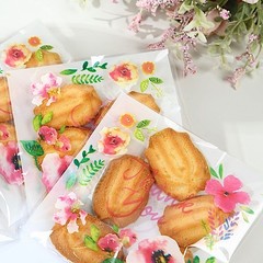 100 White Clear PVC Cookie Candy Bags With «Thank You» Floral Print Party