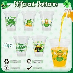 St Patrick’s Day Disposable Cups – 50pcs 12oz Green Shamrock St Patricks Cups