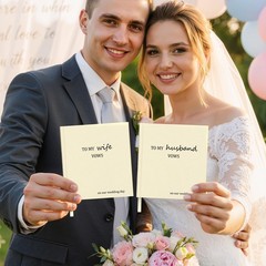 AKONEGE Wedding Vow Books His and Hers – Set of 2 Linen 5.87″ x 5.16″, Cream