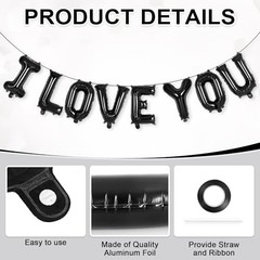 16 Inch Black I Love You Letter Balloons,18 Inch Black-i Love You and Heart
