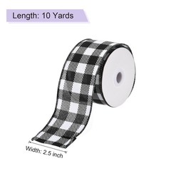 Plaid Check Ribbon, 2.5 Inch x 10 Yards Gingham Ribbon, Black