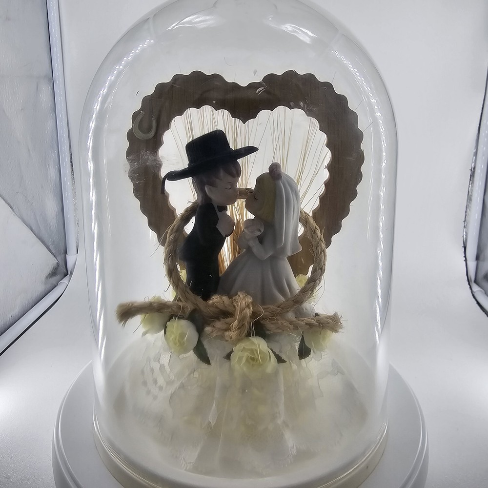 Roped with Love ~ Western Cake Topper Groom Black Cowboy Hat Bride in White READ