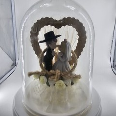 Roped with Love ~ Western Cake Topper Groom Black Cowboy Hat Bride in White READ