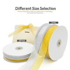3/8 inch x 50 Yards Glitter Gold Ribbon, Sparkly 3/8″ x 50 Yards Golden