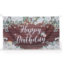 Brown White 6×3 feet Happy Birthday Wood Floral Printed Party BACKDROP Party