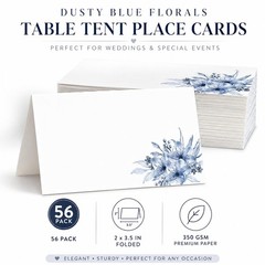 56 PCS Dusty Blue Florals Table Tent Place Cards 2×3.5 Inches Wedding Bridal