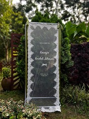 Romantic Lace Wedding Welcome Sign, Sheer Tulle Reception Banner Decor