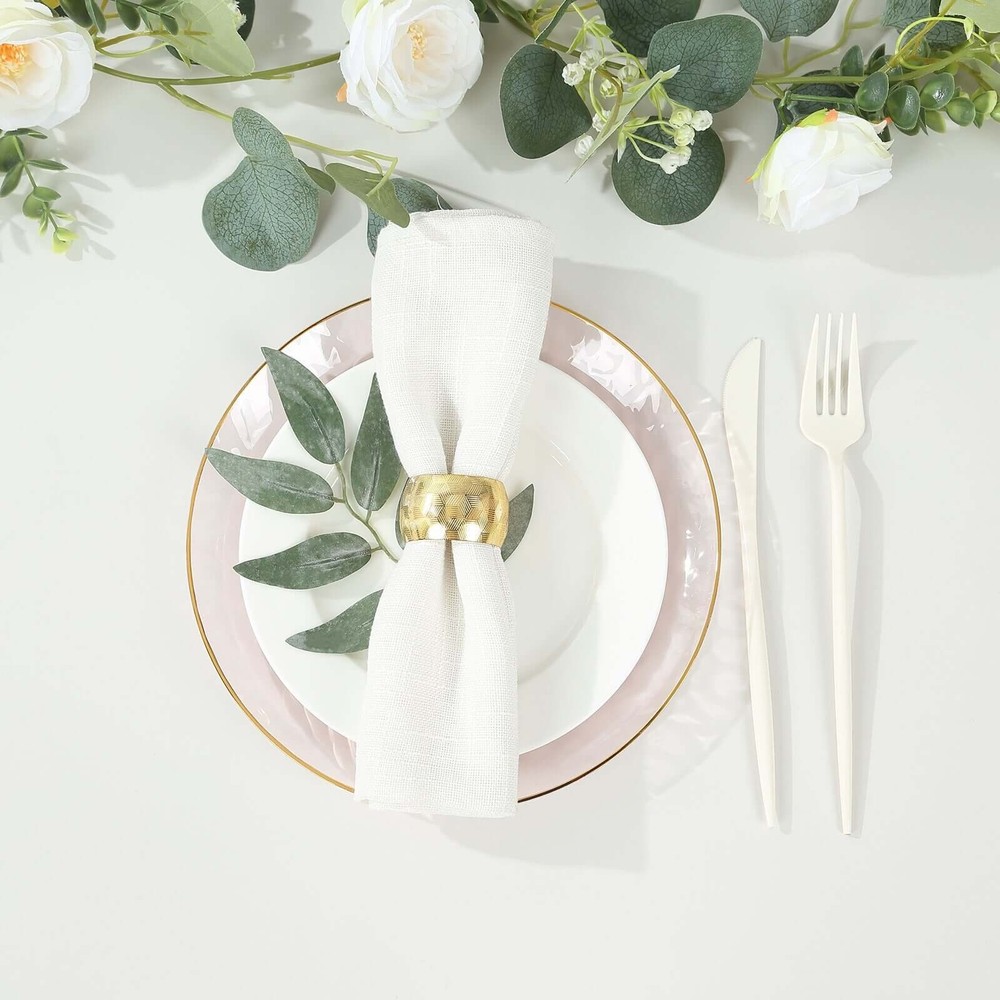 TRANSPARENT BLUSH 10 Glossy 10″ Round Plastic Salad PLATES GOLD Rim Party Events